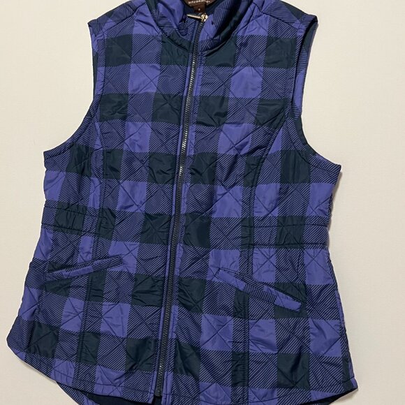 Bit & Bridle Vest Fleece Lined Full Zip Plaid Purple Black Women's size Medium - Picture 1 of 7